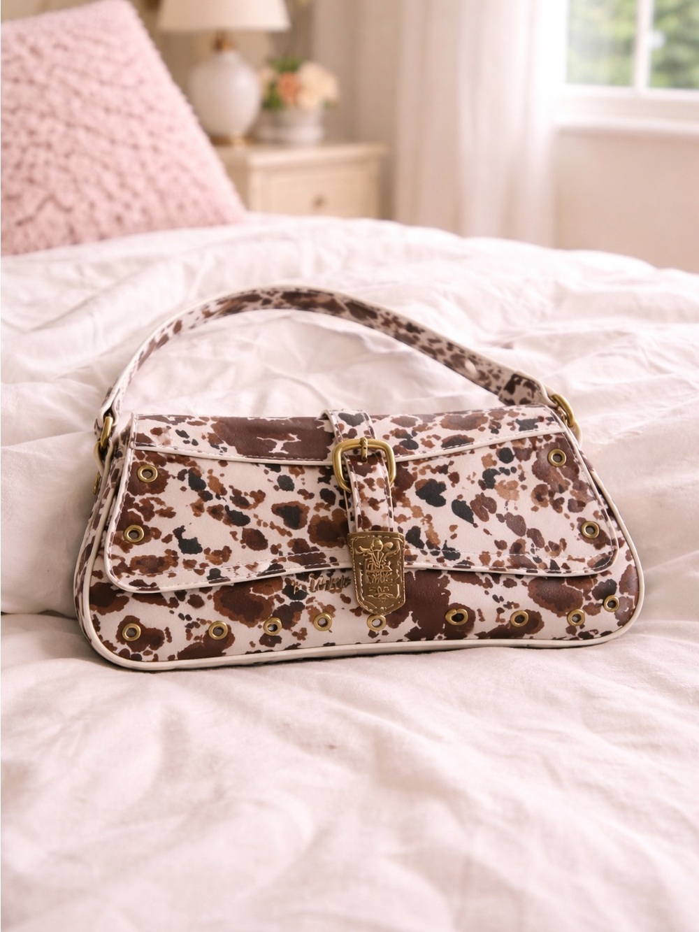 Betsey Johnson Brown and White Leopard-Print Shoulder Bag